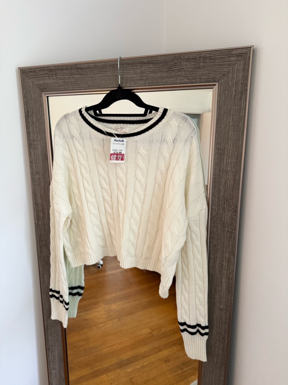 Cropped Cable-Knit Sweater with Trim - Jessica Simpson Large NEW